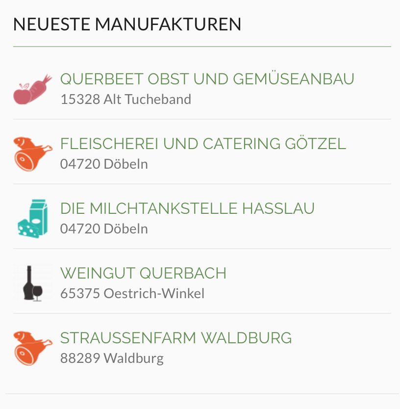Screenshot: Neuste Manufakturen